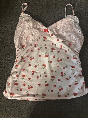 SHEIN Cherry Print Lace Trim Camisole